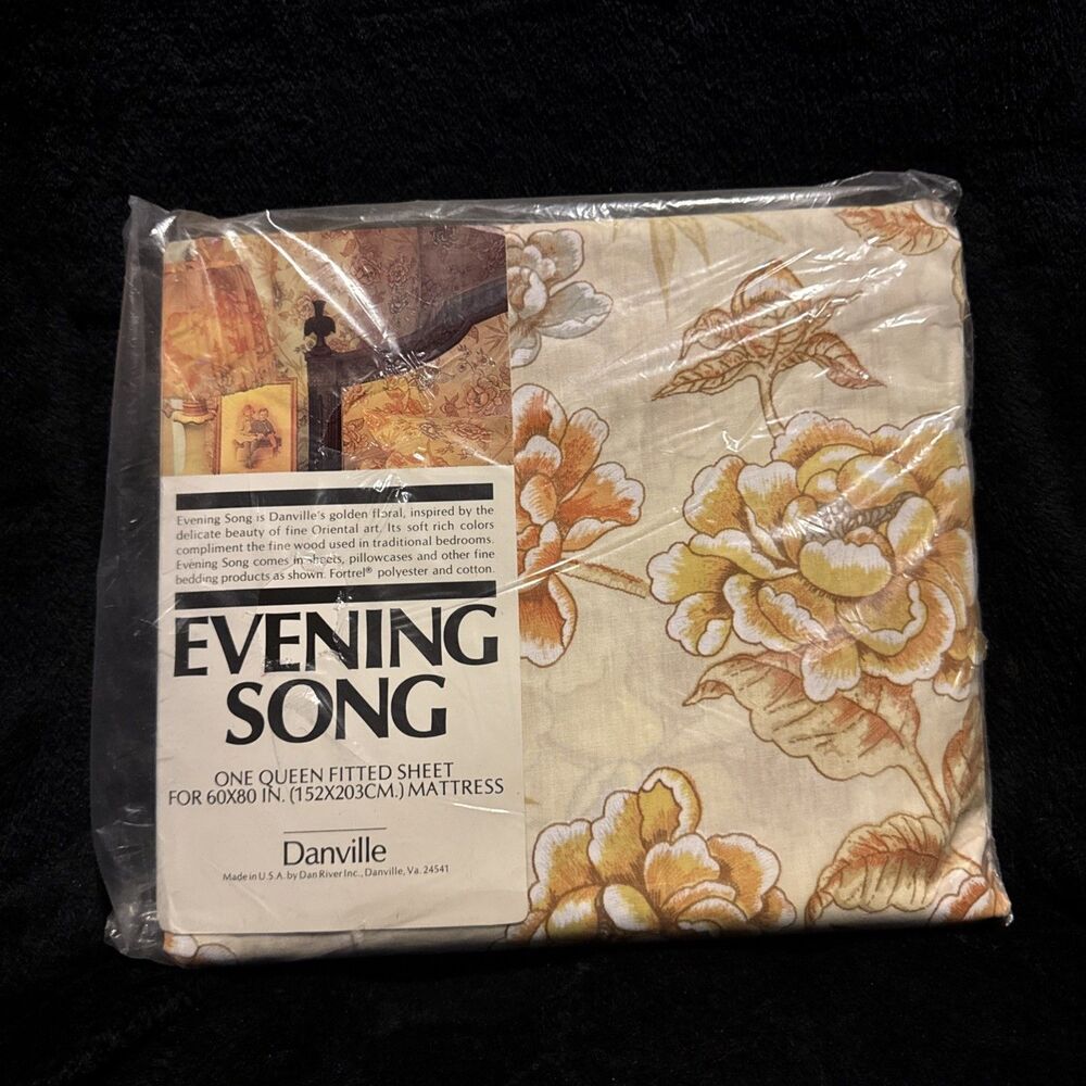 Vintage 70s New Danville Evening Song One Queen Fitted Sheet No Iron Muslin